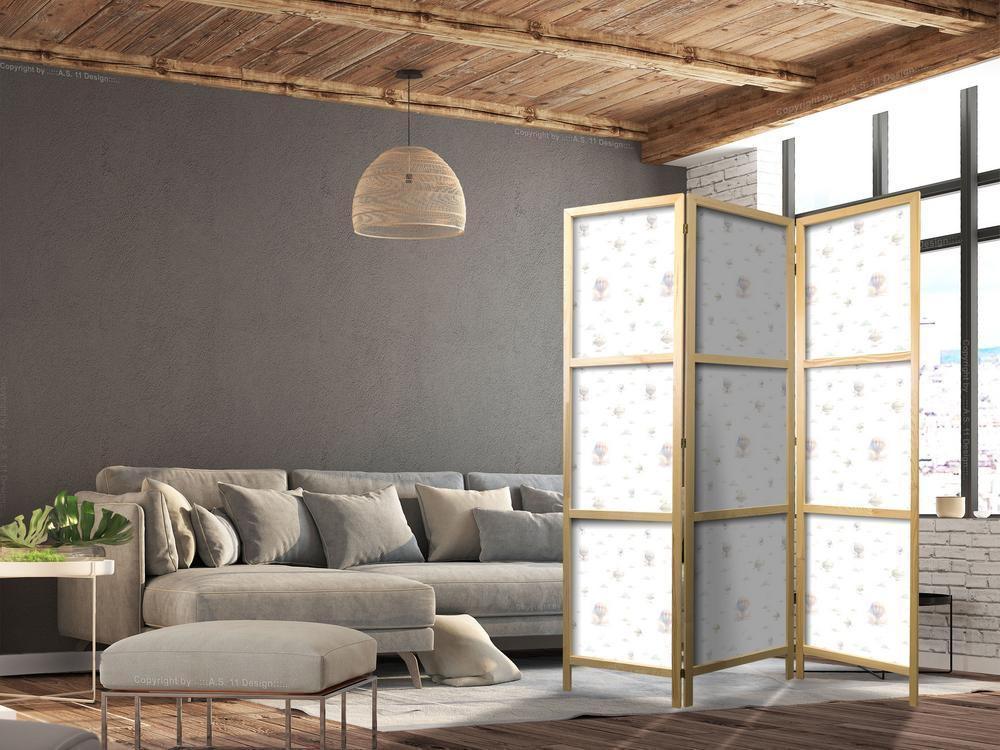 Parawan japoński - Akwarela - kolorowe balony i sterowce na tle kolorowych chmur