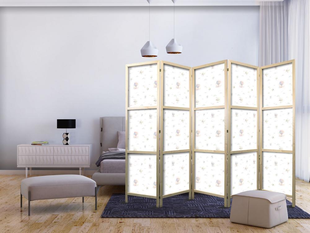 Parawan japoński - Akwarela - kolorowe balony i sterowce na tle kolorowych chmur