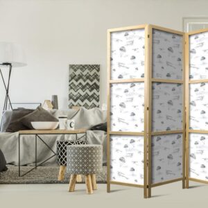 Parawan japoński - Akwarela - pokaz samolotów na jasnym niebie z delikatnymi chmurkami