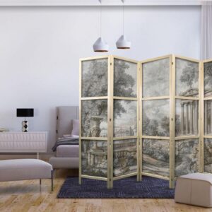 Parawan japoński - Antyczny pejzaż - grecka świątynia na wzgórzu wśród bujnej roślinności