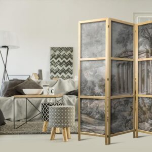 Parawan japoński - Antyczny pejzaż - grecka świątynia na wzgórzu wśród bujnej roślinności