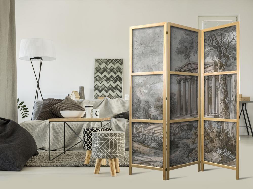 Parawan japoński - Antyczny pejzaż - grecka świątynia na wzgórzu wśród bujnej roślinności