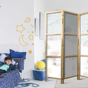 Parawan japoński - Balony na niebie - Balony w pastelowych barwach latające po zachmurzonym niebie - wśród tęczy i gwiazd