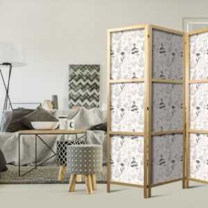 Parawan japoński - Botaniczna ilustracja - rysunek kwiatów i ziół - beżowe szarości