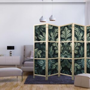Parawan japoński - Ciemnozielone wiktoriańskie liście - botaniczna rzeźbiona kompozycja