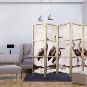 Parawan japoński - Czaple malowane tuszem