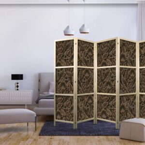 Parawan japoński - Gęsta roślinność - botaniczne wzory w ilustracyjnym stylu brązowe