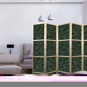 Parawan japoński - Gęsta roślinność - botaniczne wzory w ilustracyjnym stylu zielone