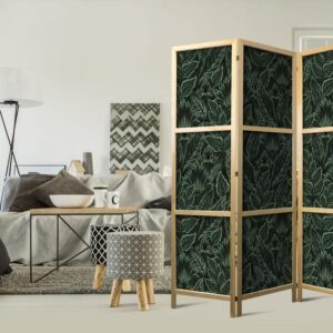 Parawan japoński - Gęsta roślinność - botaniczne wzory w ilustracyjnym stylu zielone