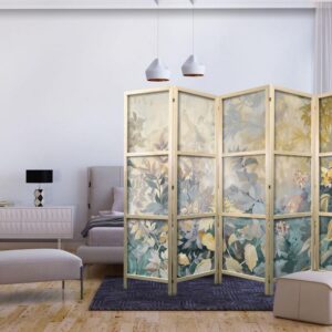 Parawan japoński - Gobelinowy wzór z łąką i kwiatami - kilim z wiosennym motywem