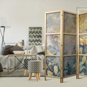 Parawan japoński - Gobelinowy wzór z łąką i kwiatami - kilim z wiosennym motywem