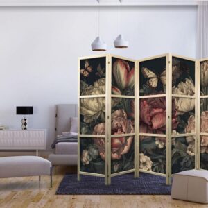 Parawan japoński - Ilustracja florystyczna - okazałe pąki kwiatów na turkusowym tle