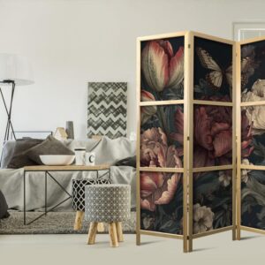 Parawan japoński - Ilustracja florystyczna - okazałe pąki kwiatów na turkusowym tle