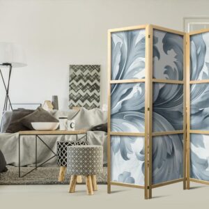 Parawan japoński - Kamienne barokowe ornamenty w jasnych odcieniach szaro-niebieskich