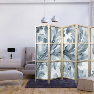 Parawan japoński - Kamienne barokowe ornamenty w jasnych odcieniach szaro-niebieskich