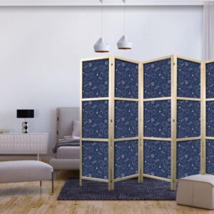 Parawan japoński - Kosmiczna Fantazja - wzór z słońcami - księżycami i ważkami na ciemnym tle