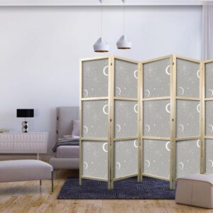 Parawan japoński - Kosmiczne Fajerwerki - elegancki wzór z księżycami i gwiazdami na szarym tle