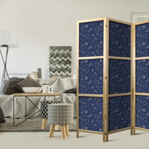 Parawan japoński - Kosmiczne Inspiracje - wzór z gwiazdami i konstelacjami na ciemnym tle