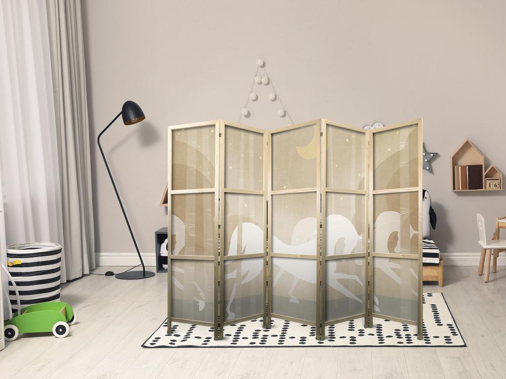 Parawan japoński - Księżycowe rumaki - konie galopujące wśród drzew w gwieździstą noc