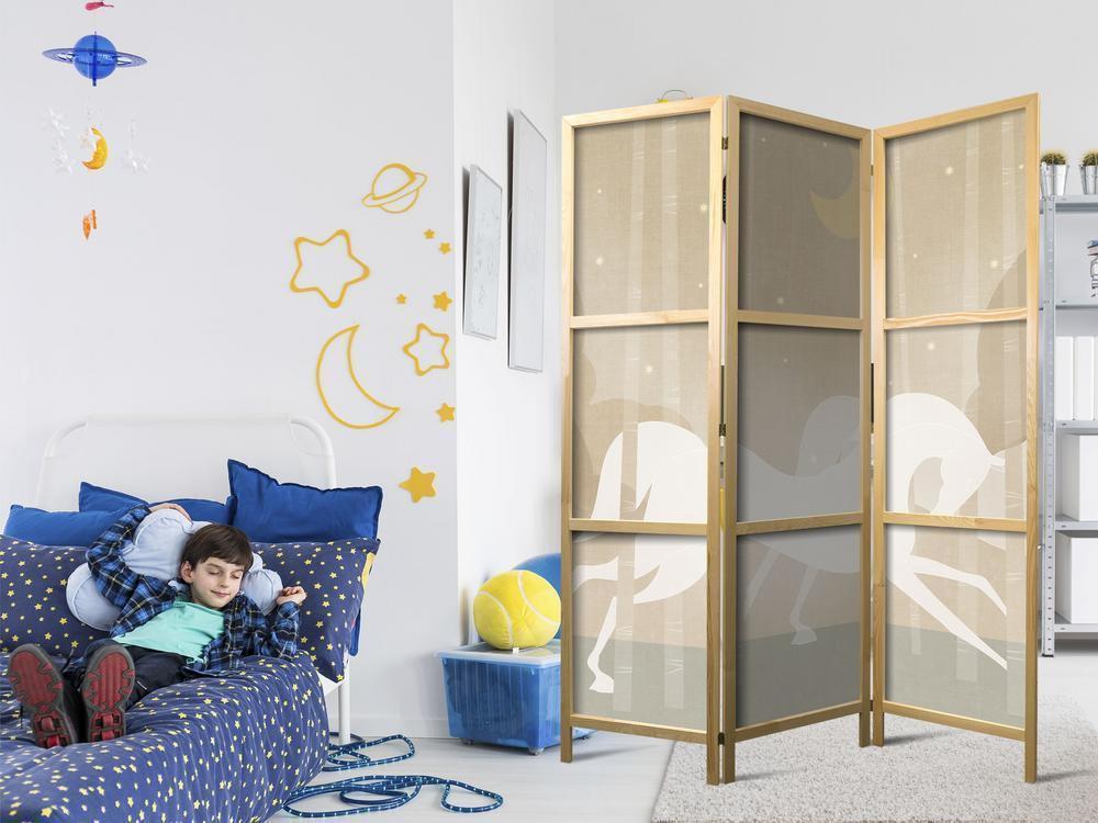 Parawan japoński - Księżycowe rumaki - konie galopujące wśród drzew w gwieździstą noc