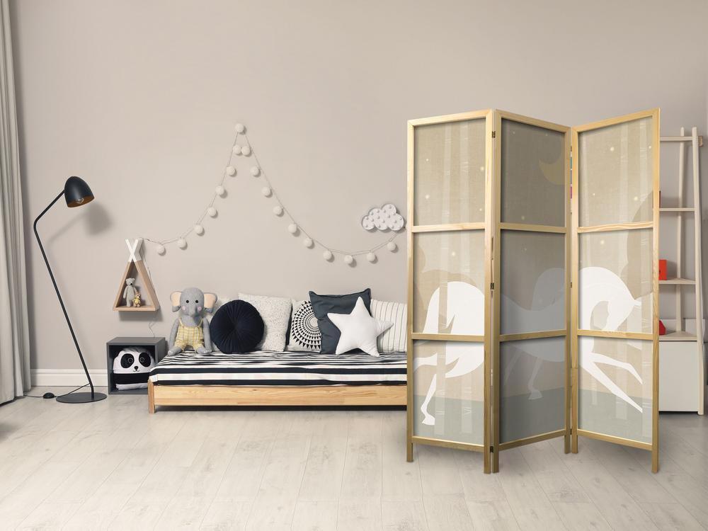 Parawan japoński - Księżycowe rumaki - konie galopujące wśród drzew w gwieździstą noc