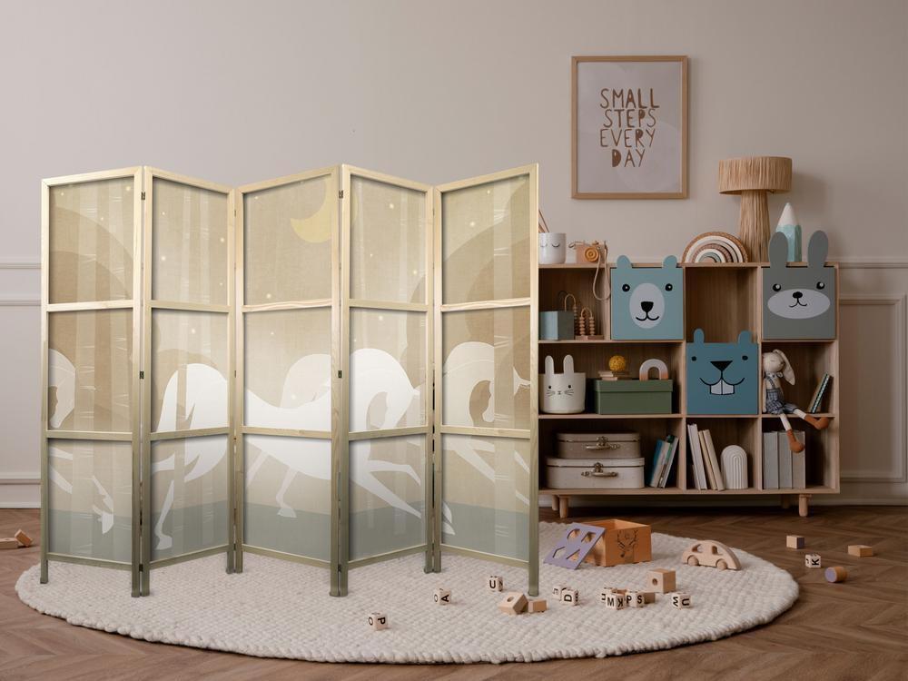 Parawan japoński - Księżycowe rumaki - konie galopujące wśród drzew w gwieździstą noc