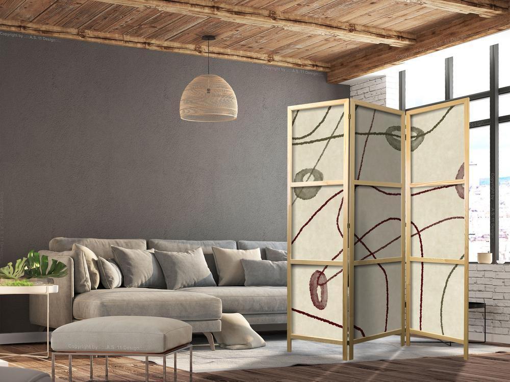 Parawan japoński - Labirynt z koralików - minimalistyczna abstrakcja na przecieranym tle