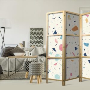Parawan japoński - Lastriko z wielokolorowymi - dużymi elementami - wesoły wzór na jasnym tle
