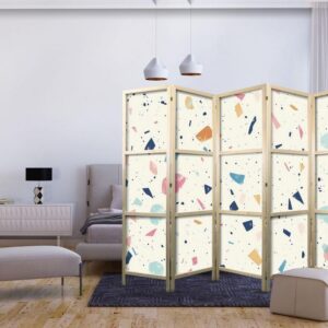 Parawan japoński - Lastriko z wielokolorowymi - dużymi elementami - wesoły wzór na jasnym tle