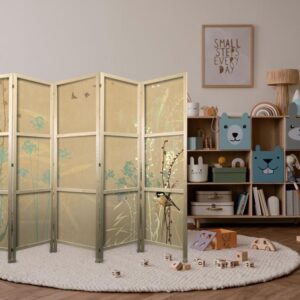 Parawan japoński - Malutki ptaszek - kolorowe trawy w złotych odcieniach zachodu słońca