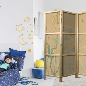 Parawan japoński - Malutki ptaszek - kolorowe trawy w złotych odcieniach zachodu słońca