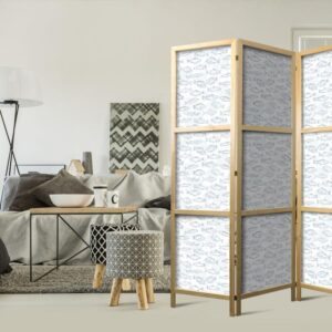 Parawan japoński - Niebieskie ryby - Niebieskie kontury rozmaitych gatunków ryb na biało-błękitnym tle