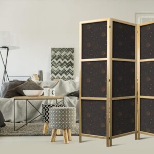 Parawan japoński - Nocne Niebo - artystyczna kompozycja słońc i planet na czarnym tle