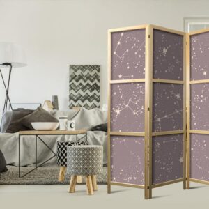 Parawan japoński - Nocne Niebo - artystyczne konstelacje i gwiazdy w pastelowych odcieniach
