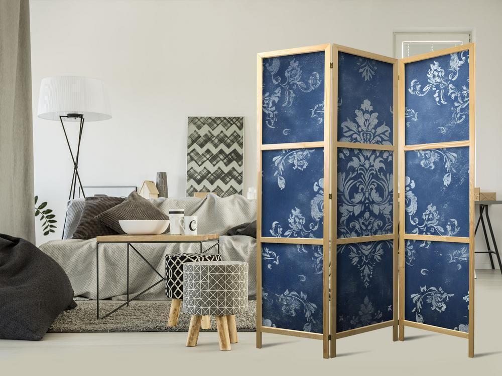 Parawan japoński - Ornament retro - dekoracyjny motyw w przetartych błękitach