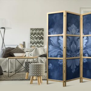 Parawan japoński - Ornament w błękitnych i chłodnych kolorach ciemnoniebieska dekoracja