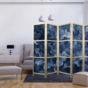 Parawan japoński - Ornamenty abstrakcyjne - ciemnoniebieskie wiktoriańskie liście