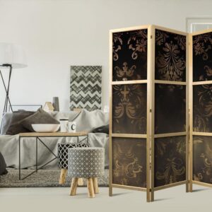 Parawan japoński - Ornamenty barokowe w spatynowanym złocie i w brązach - retro motyw