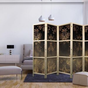 Parawan japoński - Ornamenty barokowe w spatynowanym złocie i w brązach - retro motyw