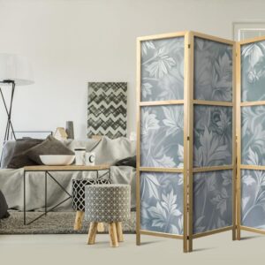 Parawan japoński - Ornamenty w przetartych zgaszonych turkusach - delikatny wzór roślinny