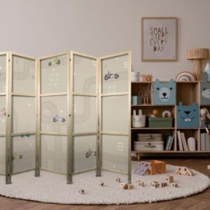 Parawan japoński - Pochmurne nocne niebo - Księżyce w brązach i beżach pośród licznych chmur oraz gwiazdek na jasnym tle