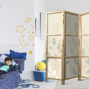 Parawan japoński - Poranek na polanie - różnorodne pastelowe rośliny na beżowym tle