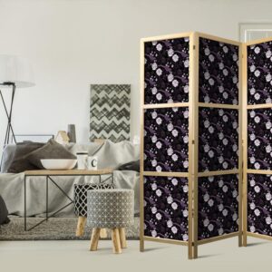 Parawan japoński - Ptaki wśród kwiatów - bażanty w otoczeniu piwonii - fioletowy