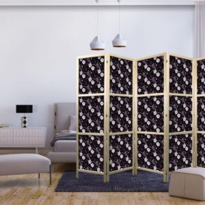 Parawan japoński - Ptaki wśród kwiatów - bażanty w otoczeniu piwonii - fioletowy