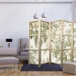 Parawan japoński - Retro vintage kwiaty w delikatnych kolorach kremowych i zielonych