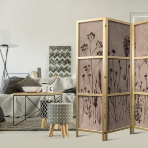 Parawan japoński - Roślinny vintage - delikatne polne kwiaty na tle w technice lime wash