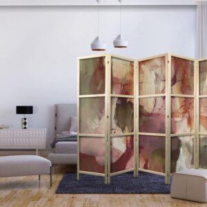 Parawan japoński - Różana abstrakcja - rozlana farba akwarelowa w wiosennych kolorach