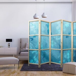 Parawan japoński - Rybki Koi pod taflą wody - Gromada japońskich ryb w głębinach stawu w odcieniach granatu i błękitu