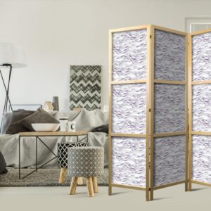 Parawan japoński - Rybki w stonowanych barwach - Ławica małych rybek w kolorystyce jasnego fioletu i delikatnego różu na tle szarych fal