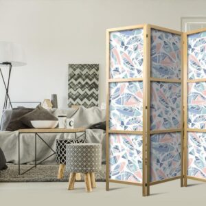 Parawan japoński - Ryby w minimalistycznym stylu - Rybki w azteckim stylu w pastelowych tonacjach kolorystycznych na białym tle